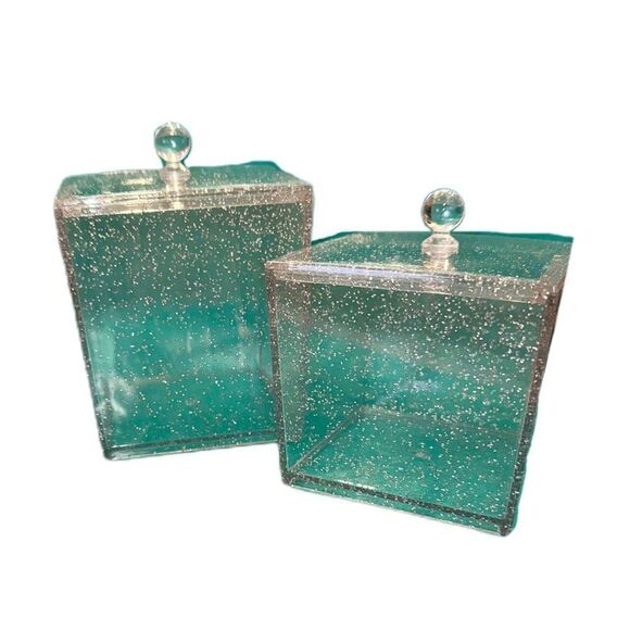 Macbeth Collection Silver Glitter Beauty Essentials Organizer Set 2 Jars & Tray - Picture 3 of 11